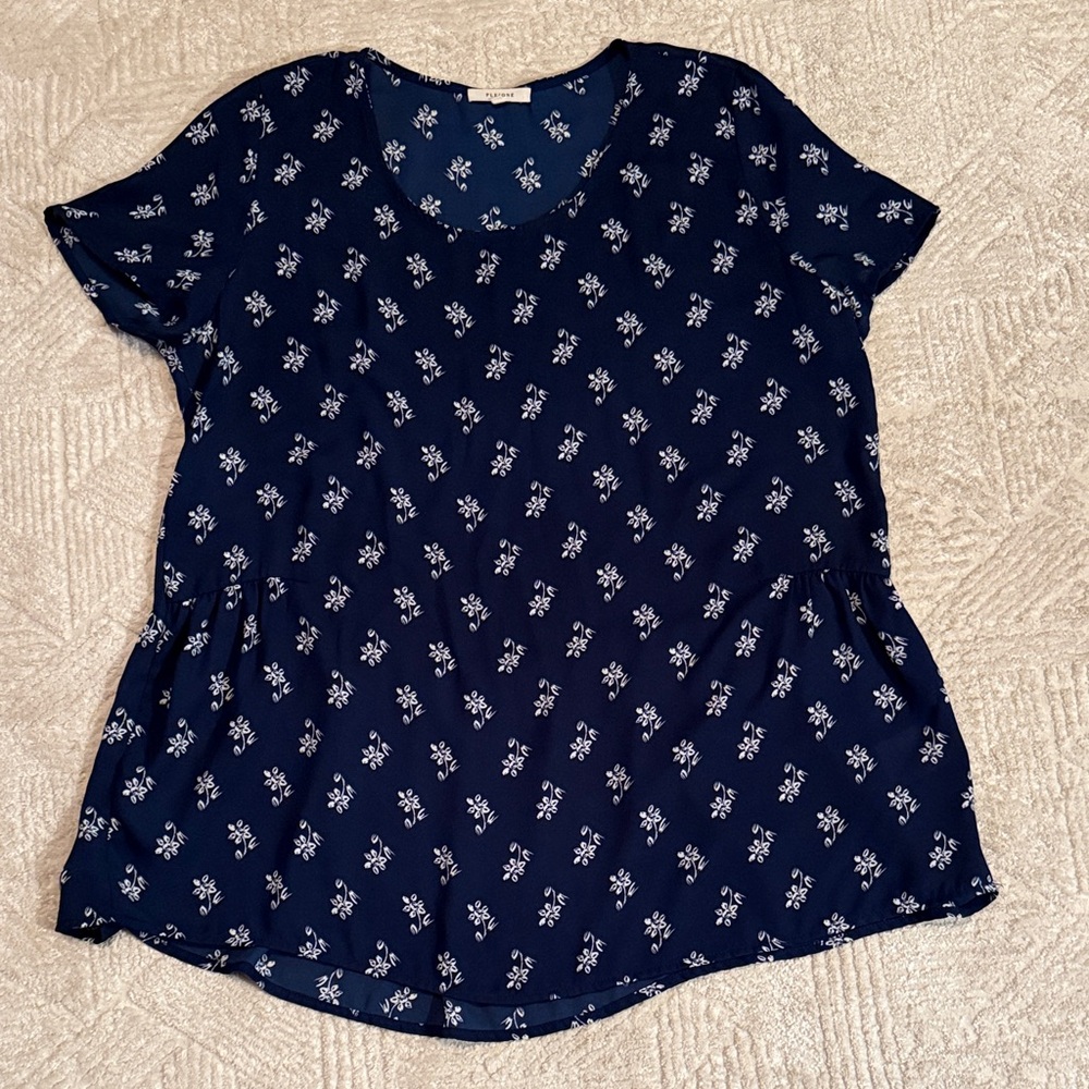 Pleione Navy Blue Floral Blouse